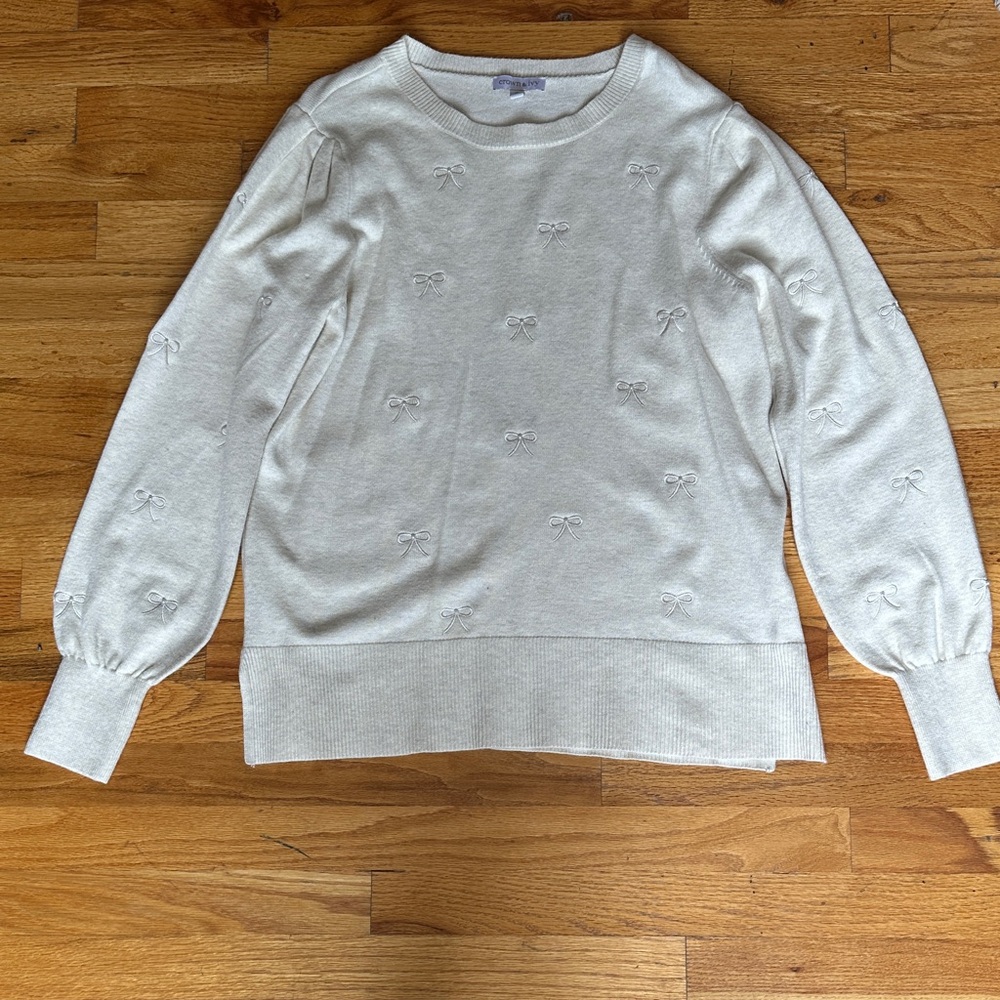 Crown and Ivy Cream Sweater with Bow Details